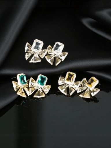 Brass Cubic Zirconia Bowknot Luxury Cluster Earring