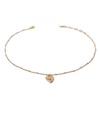 Brass  Cubic Zirconia Heart Vintage Necklace