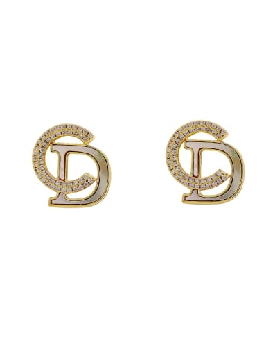 Brass Cubic Zirconia Letter Minimalist Stud Earring