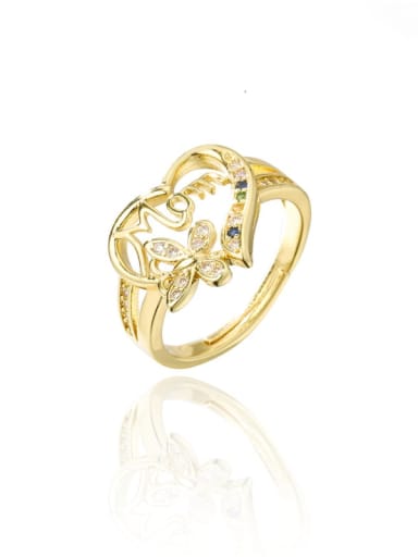 10843 Brass Cubic Zirconia Heart Vintage Band Ring