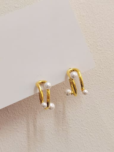Brass Imitation Pearl Geometric Vintage Clip Earring