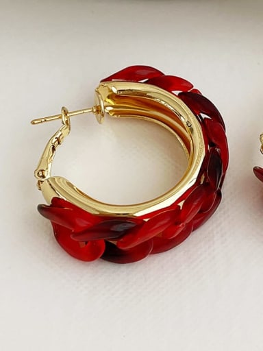 B303 red Alloy Resin Geometric Vintage chain Hoop Earring/Multi-Color Optional