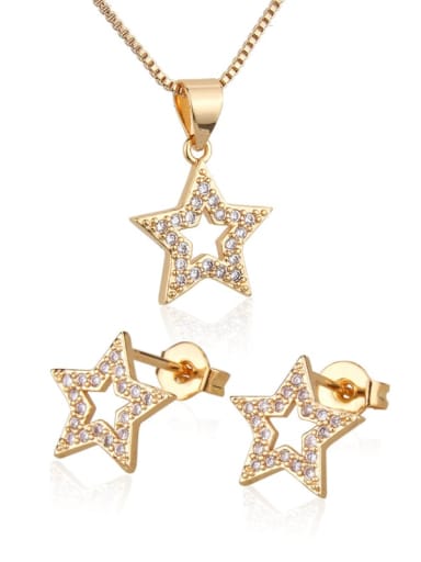 Brass Cubic Zirconia Dainty Star  Earring and Necklace Set