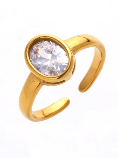 Stainless steel Glass Stone Round Minimalist Band Ring