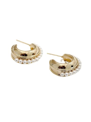 Brass Imitation Pearl Geometric Vintage Stud Trend Korean Fashion Earring