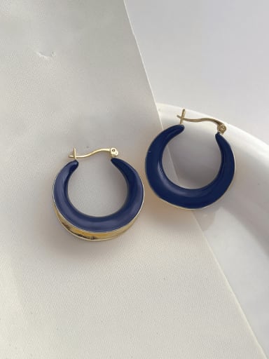 Q211 Blue Brass Enamel Geometric Minimalist Huggie Earring