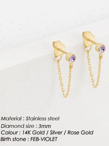 February Violet Stainless steel Cubic Zirconia Tassel Dainty Stud Earring