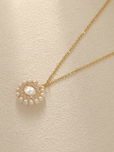 Brass Imitation Pearl Geometric Vintage Trend Korean Fashion Necklace