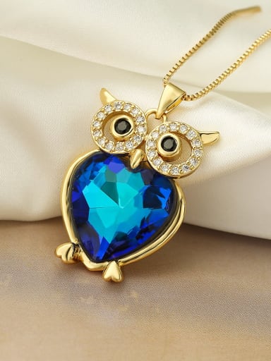 Brass Glass Stone Owl Minimalist Necklace