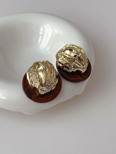 golden Brass Acrylic Geometric Vintage Stud Earring