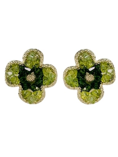 Brass Natural Stone Clover Dainty Stud Earring
