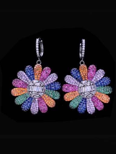 colour Brass Cubic Zirconia Multi Color Flower Statement Cluster Earring