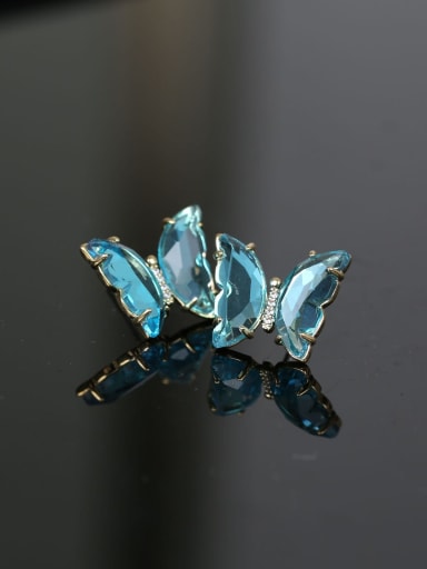 blue Brass Cubic Zirconia Butterfly Luxury Stud Earring