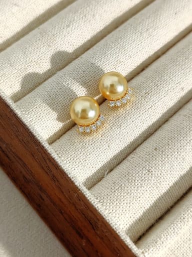 16K Gold 8 Gold Brass Imitation Pearl Geometric Minimalist Stud Earring