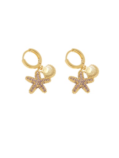 Brass Cubic Zirconia Sea  Star Minimalist Huggie Earring