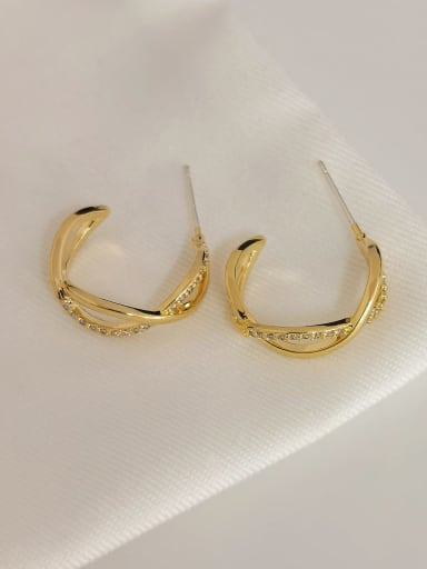 Brass Rhinestone Cross Minimalist Stud Earring