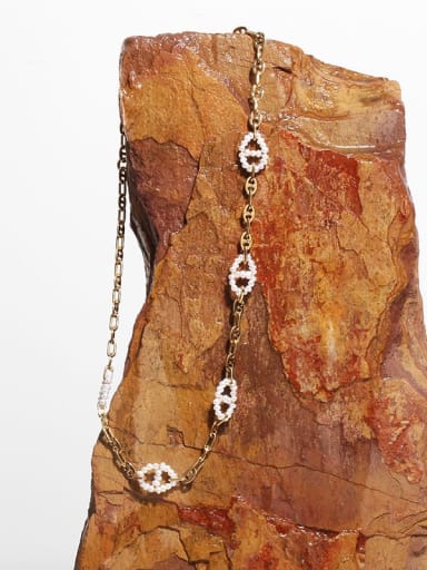 Brass Imitation Pearl Hollow Geometric Vintage Necklace