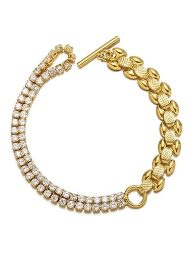 golden Brass Cubic Zirconia Geometric Chain Vintage Bracelet