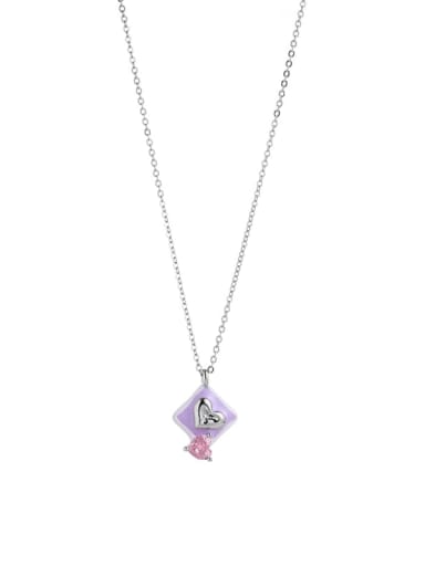 Pink Zircon Necklace Brass Cubic Zirconia Enamel Dainty Heart Earring and Necklace Set