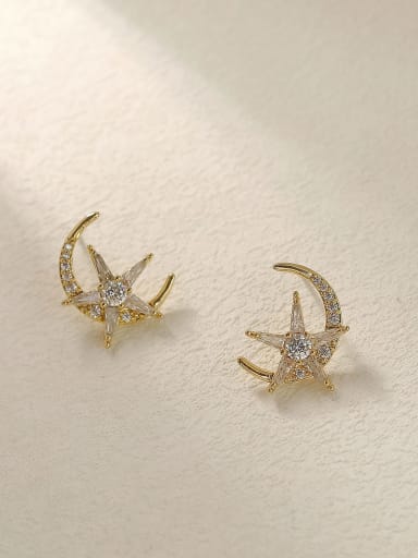 Brass Cubic Zirconia Moon Vintage Stud Trend Korean Fashion Earring