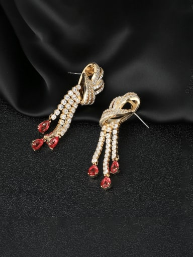 red Zinc Alloy Cubic Zirconia Tassel Luxury Cluster Earring