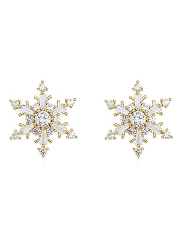 Copper cubic zirconia snowflake  dainty study Trend Korean Fashion Earring