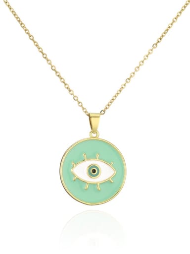 20867 Brass Enamel Evil Eye Vintage Round Pendant Necklace