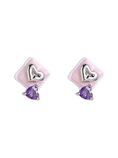 Ear studs (sold in pairs) Brass Cubic Zirconia Enamel Dainty Heart Earring and Necklace Set