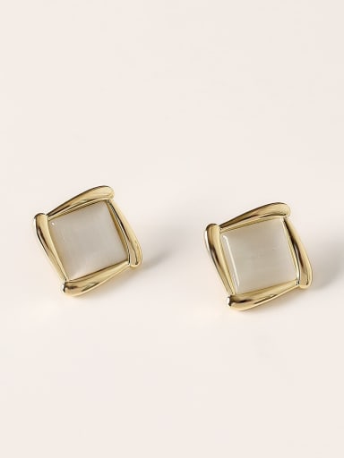 Brass Cats Eye Geometric Minimalist Stud Trend Korean Fashion Earring