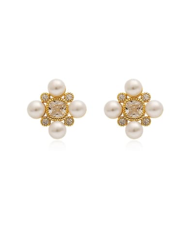 Brass Imitation Pearl Flower Vintage Stud Trend Korean Fashion Earring
