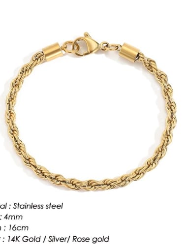 Gold 4mm 16cm Stainless steel Geometric Vintage Link Bracelet