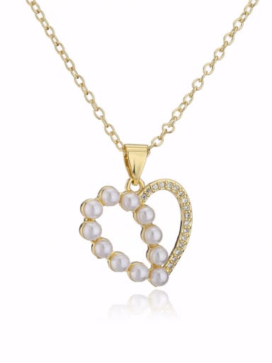21909 Brass Imitation Pearl Heart Vintage Necklace