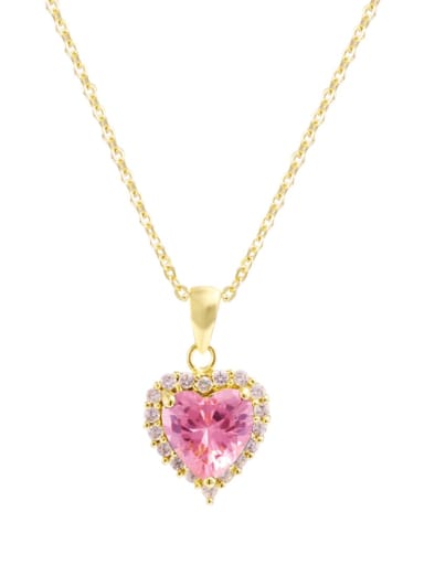 Pink Brass Cubic Zirconia Heart Minimalist Necklace