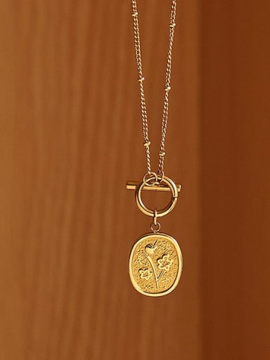 Brass  Vintage Oval  Pendant Necklace
