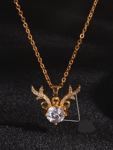 Copper Cubic Zirconia Deer  Head Cute Necklace