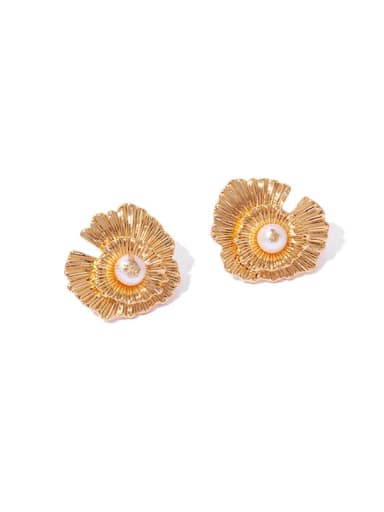 Brass Freshwater Pearl Flower Minimalist Stud Earring