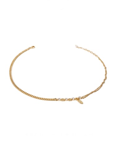Brass Cubic Zirconia Irregular Vintage  Asymmetrical  Chain Necklace