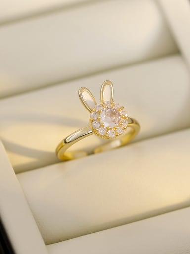Brass Cubic Zirconia Rabbit Cute Band Ring