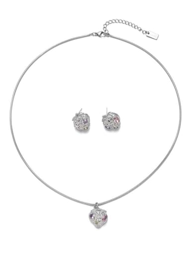 Brass Cubic Zirconia Bohemia Heart Earring and Necklace Set
