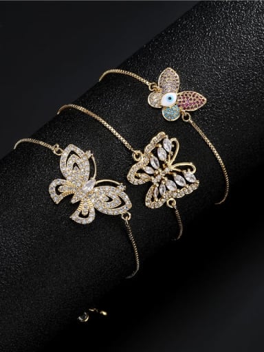Brass Cubic Zirconia Butterfly Vintage Adjustable Bracelet