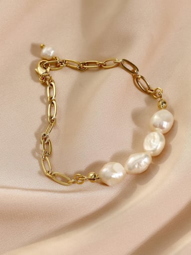 Brass Freshwater Pearl Irregular Minimalist Beaded Bracelet