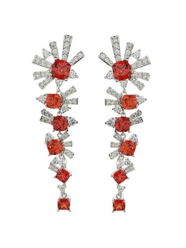 Red Zinc Alloy Cubic Zirconia Flower Luxury Cluster Earring