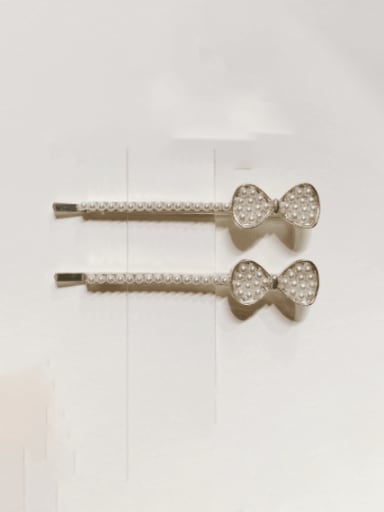 Brass Minimalist   Imitation Pearl Bowknot Hair Pin