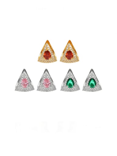 Brass Cubic Zirconia Triangle Luxury Stud Earring