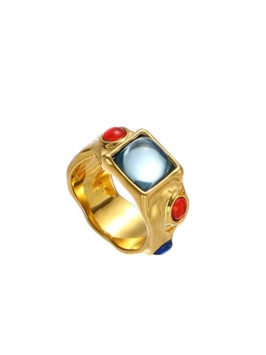 Brass Glass Stone Geometric Vintage Band Ring