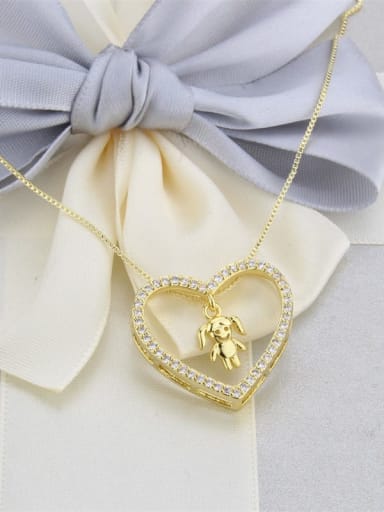 Brass Cubic Zirconia Hollow Heart Dainty Pendant Necklace