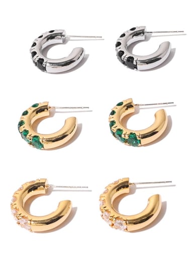 Brass Rhinestone Geometric Trend C Shape Stud Earring