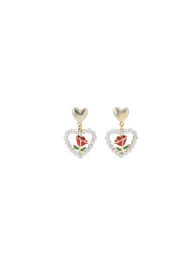 Brass Imitation Pearl Enamel Heart Dainty Stud Earring