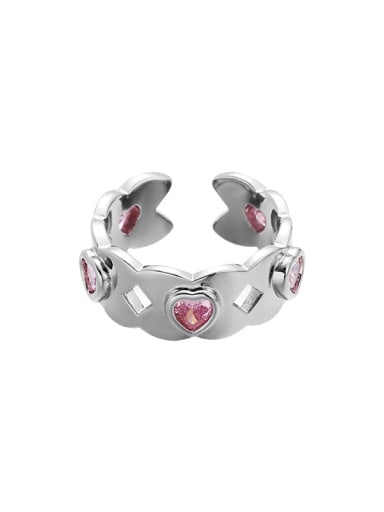 Pink Zircon Style Brass Cubic Zirconia Heart Vintage Band Ring