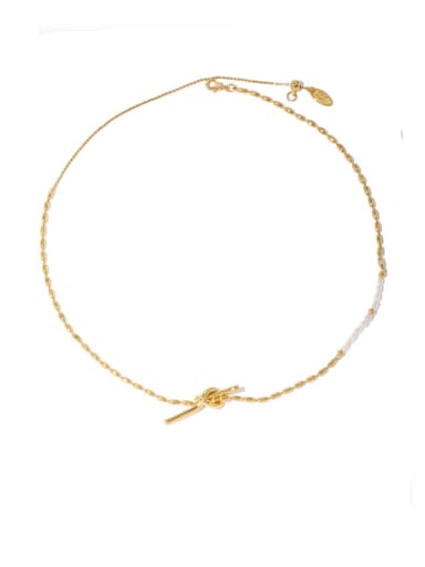 Brass Freshwater Pearl Irregular Vintage Asymmetrical Chain Necklace